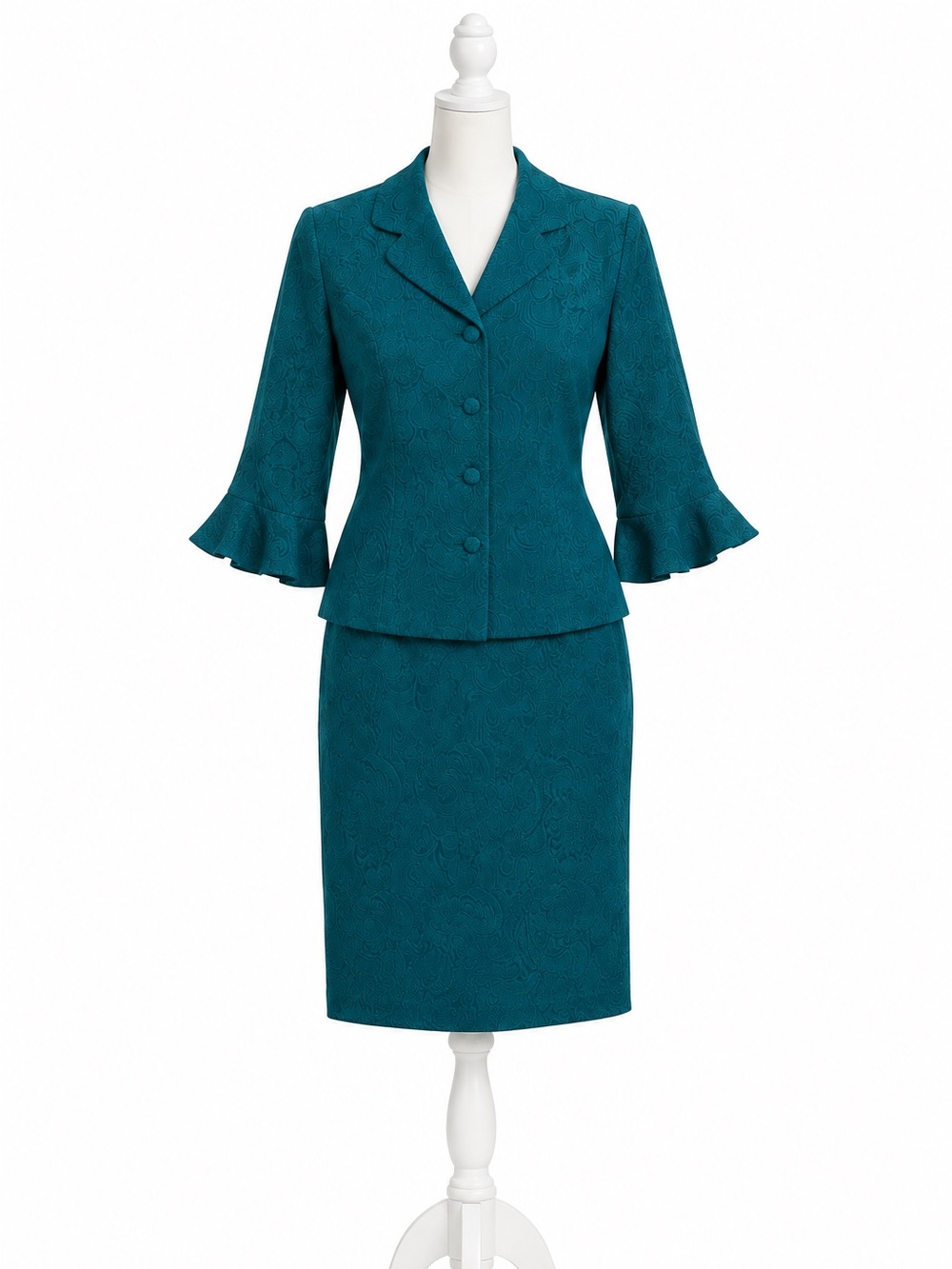 Vintage db Collection Teal Paisley Jacquard 2 Pc Skirt Suit Set 10P